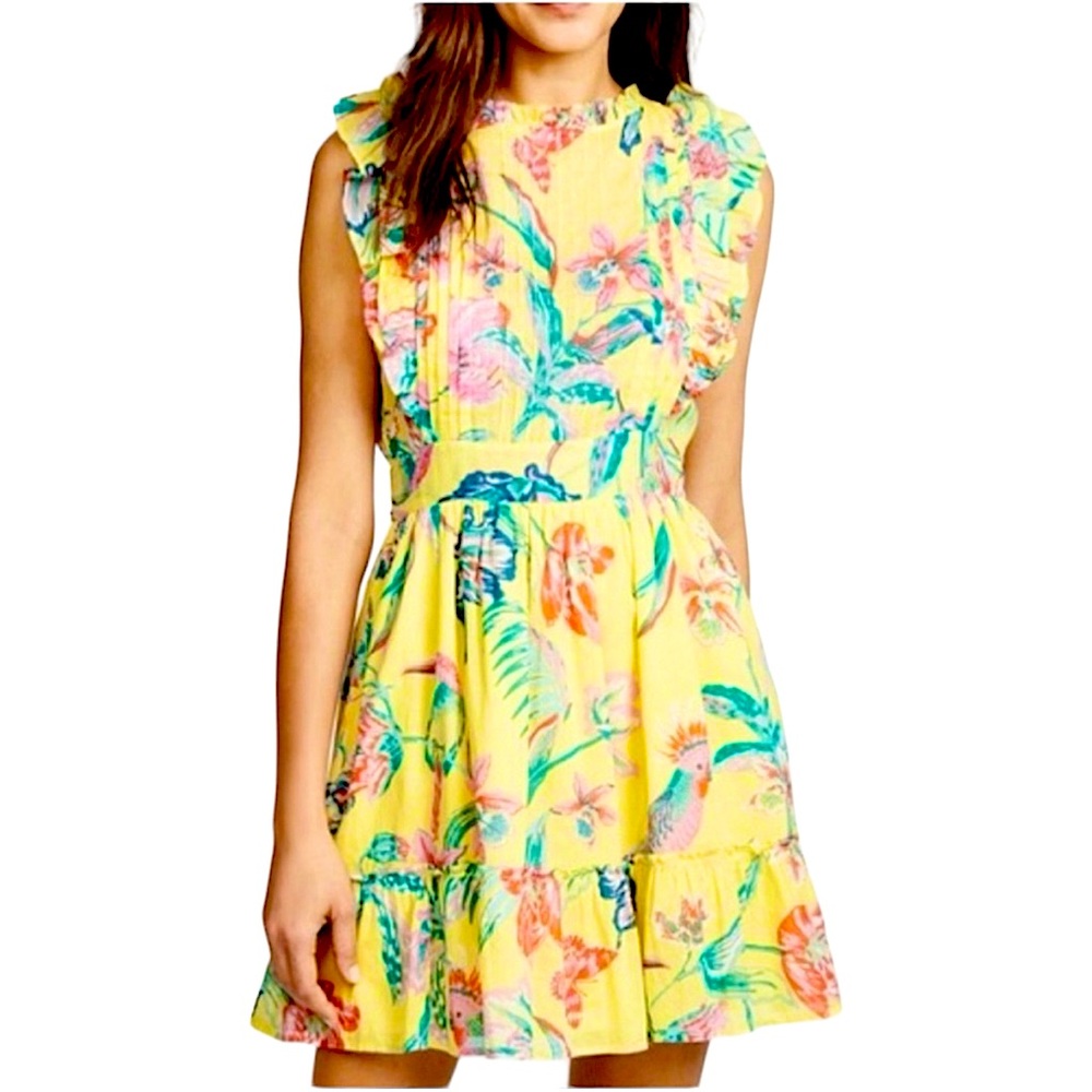 Banjanan Yellow Tropical Floral Ruffle Dress